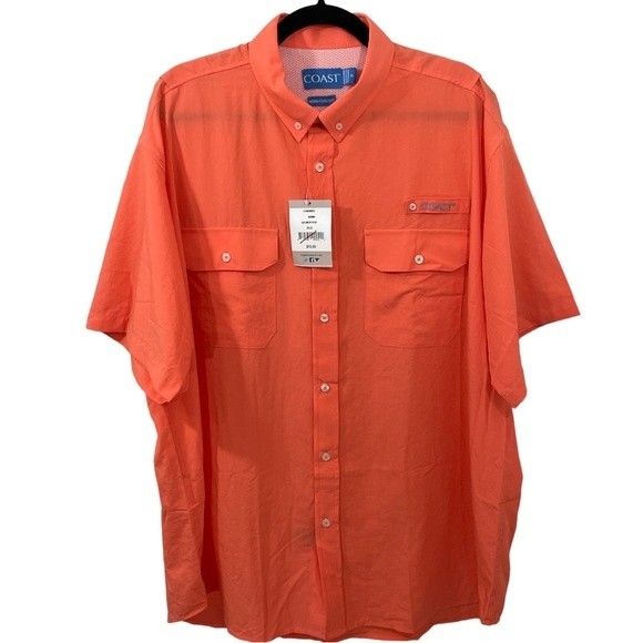Nwt Coast Apparel Men’s Marina Fishing Shirt Size Xl Color Salmon Run Orange